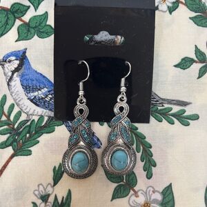 Beautiful Indian Boho Chic Turquoise Blue Precious Blue Crystals Drop Earrings